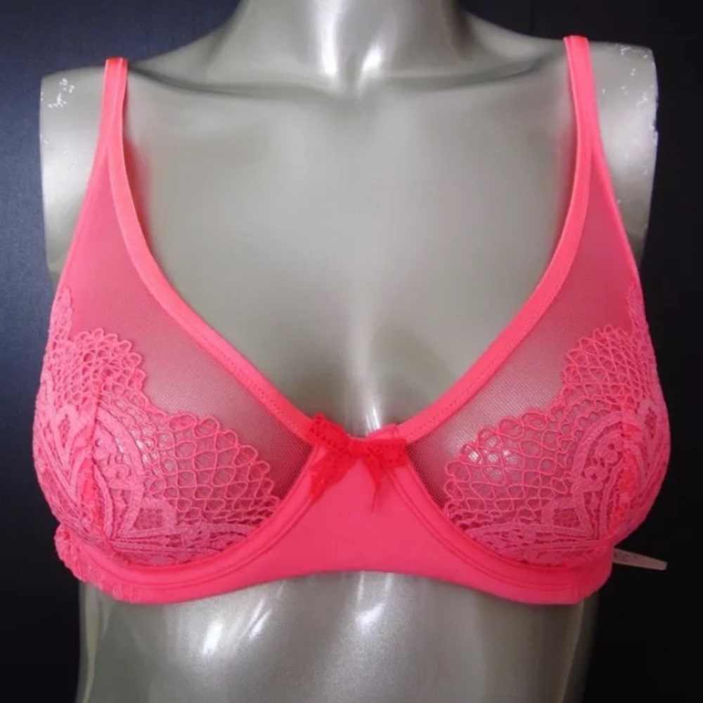 NWT body by Victoria neon hot pink lace plunge bra